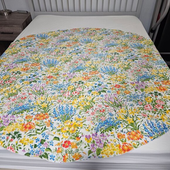 Flower Floral Round Tablecloth 70" Cotton Spring Summer Garden Linen Cover Cloth - Picture 5 of 7